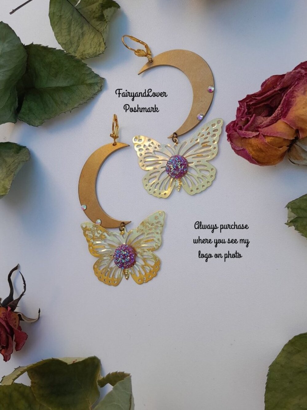 Whimsigoth Moon Butterfly dangle earrings, Witchy fairy accessory costume gifts